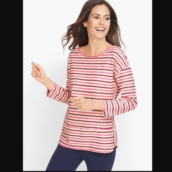 Talbots Tonal Stripe Side Panel Pullover Top LP - Picture 1 of 15